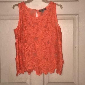 Hot coral color lace tank